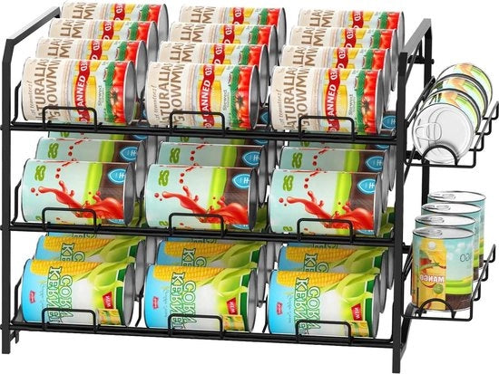 Rack per contenitori in acciaio - conservazione per armadi cucina o superfici di lavoro - 3 livelli dispensatore di contenitori - nero