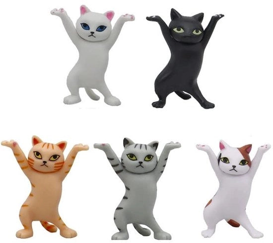 Houder per gatto ornamentale figurina giocattolo con gatto portatile per telefono e pennarelli per gatto con cappello per gatto e accessori per gatto per decorazione di casa