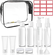 Kit di cosmetici e articoli da bagno trasparente 13 pezzi con contenitori per liquidi per la valigia