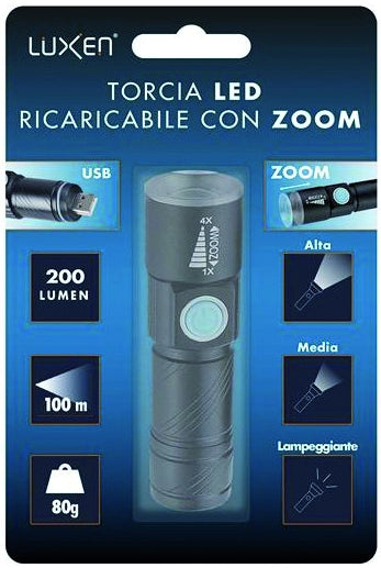 Luxen TORCIA RICARICABILE 3 W, 200 lumen, 3 modalitÃ di luce
