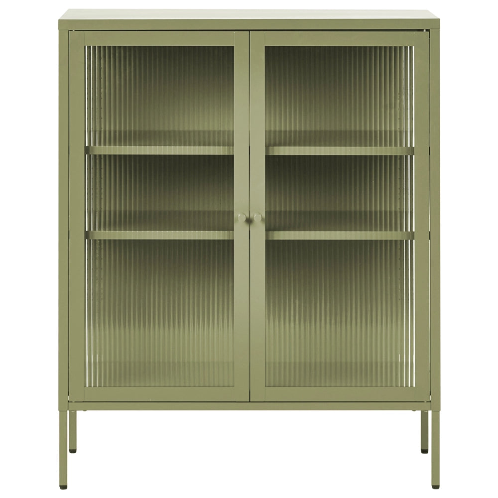 Vetrina moderna in acciaio verde e ante in vetro 90 x 31 cm stile contemporaneo industriale sala da pranzo soggiorno