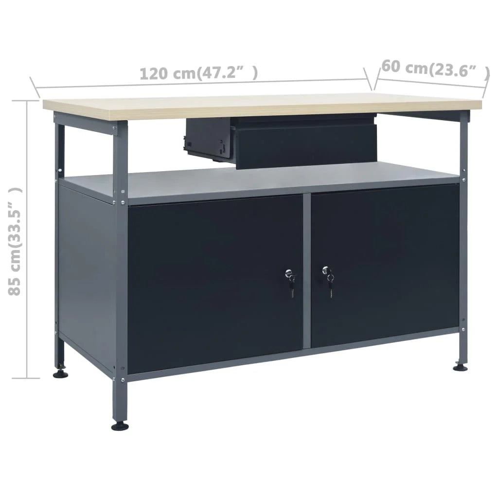 Banco da lavoro per lavori di riparazione tavolo da lavoro officina da garage spazio di stoccaggio robusto 120x60x85 cm acciaio nero 02_0003677