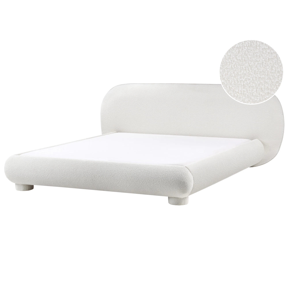 Letto rivestito in bouclé bianco sporco 180 x 200 cm design minimalista retrò camera da letto