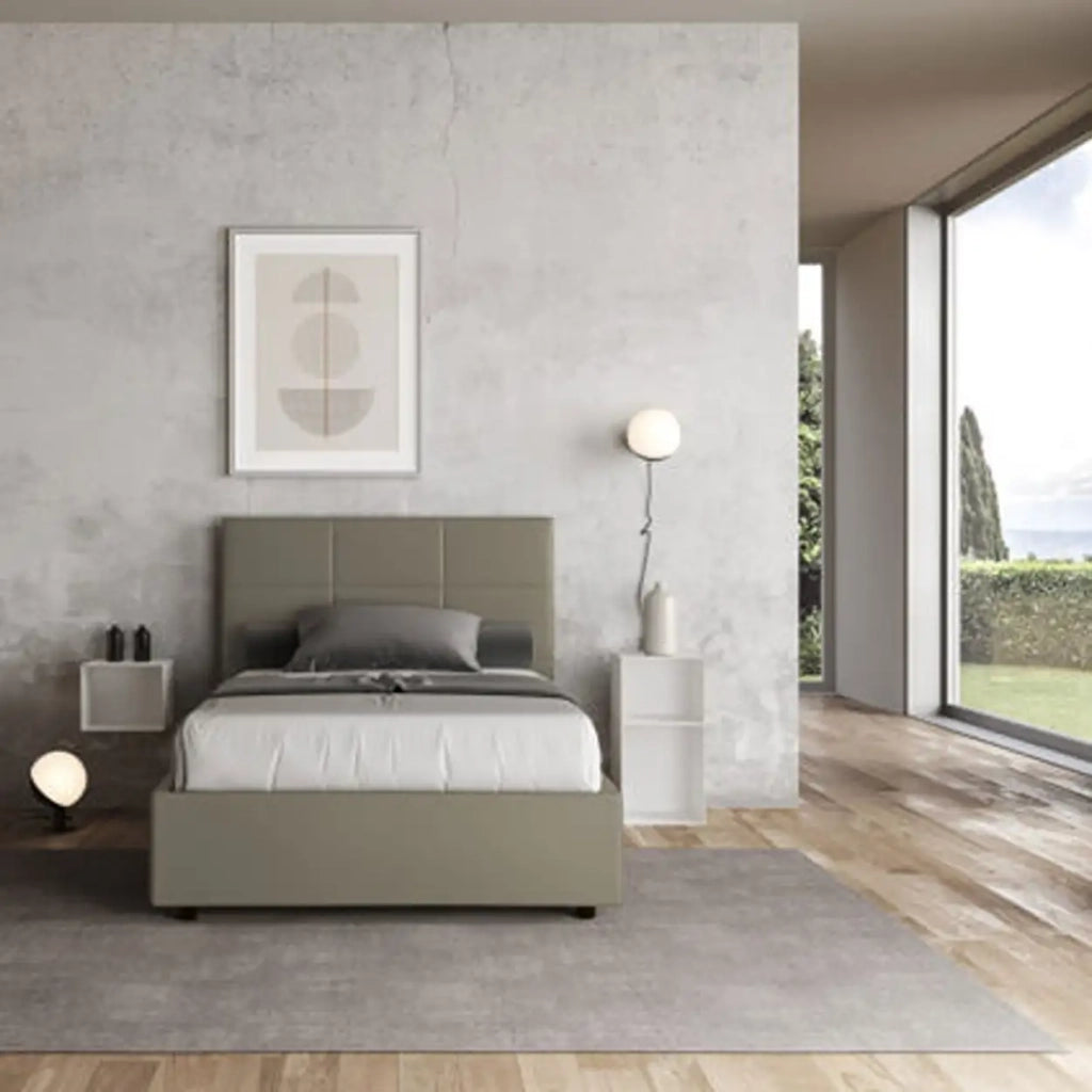 Letto una piazza e mezza senza rete imbottito 120x210 similpelle cappuccino Mika