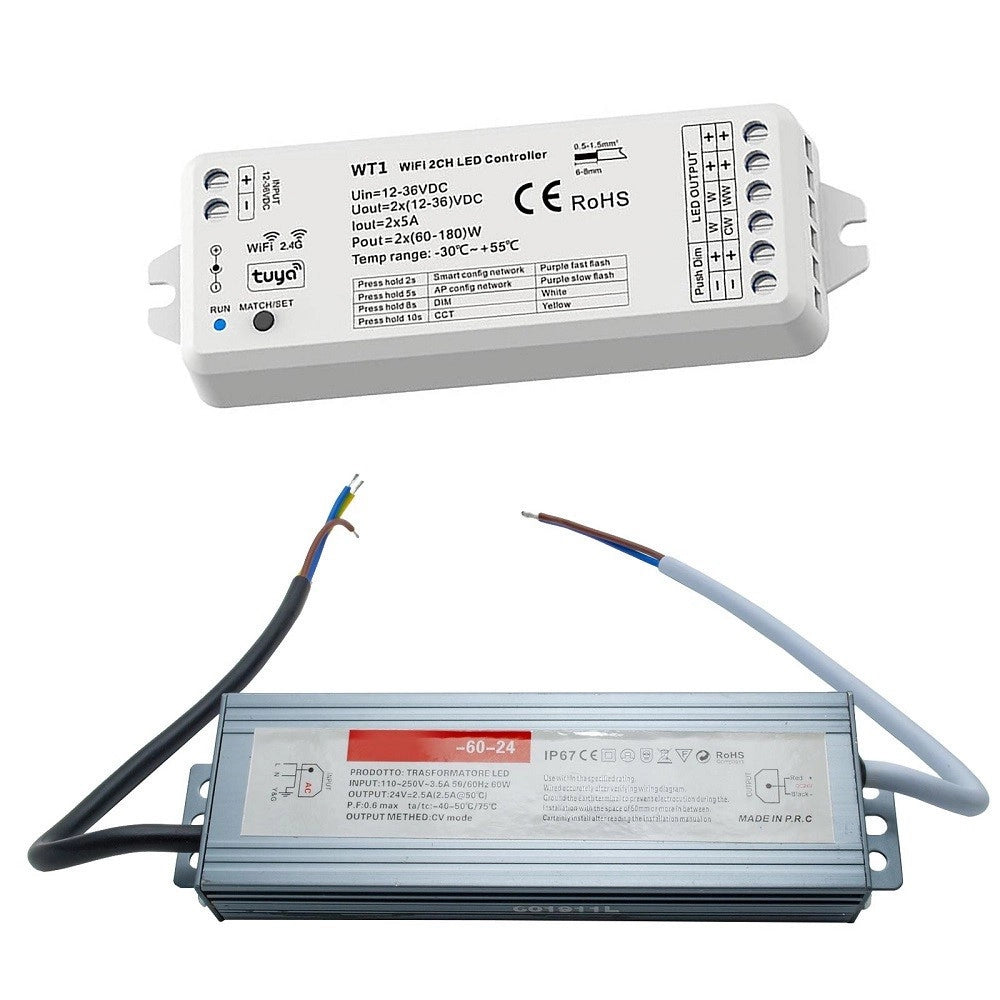 Trade Shop - Kit Smart Striscia Led Ip68 Cob Neon Flex Dimmerabile 24v Centralina Vocale Wifi -