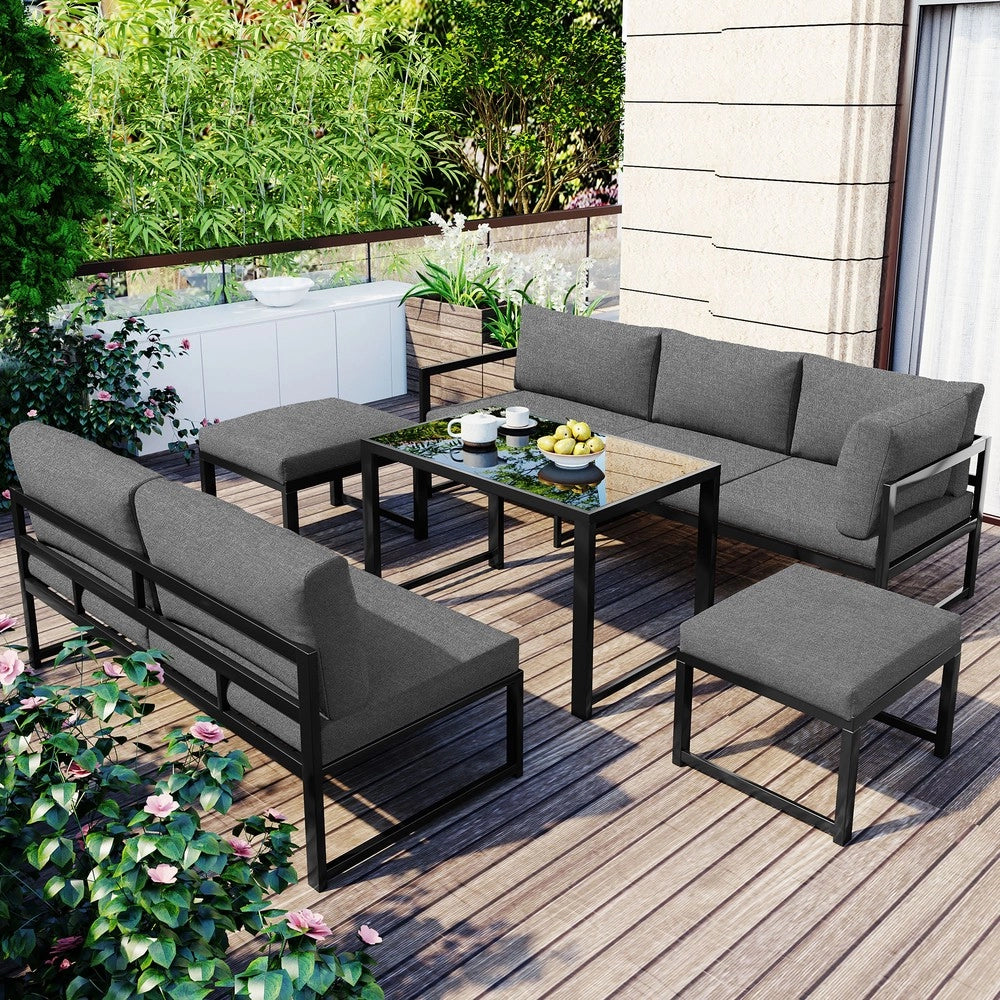Set da giardino con poltrone reclinabili - Zephmum- Aluminio, schienale regolabile 4 posizioni, cuscini morbidi, grigio