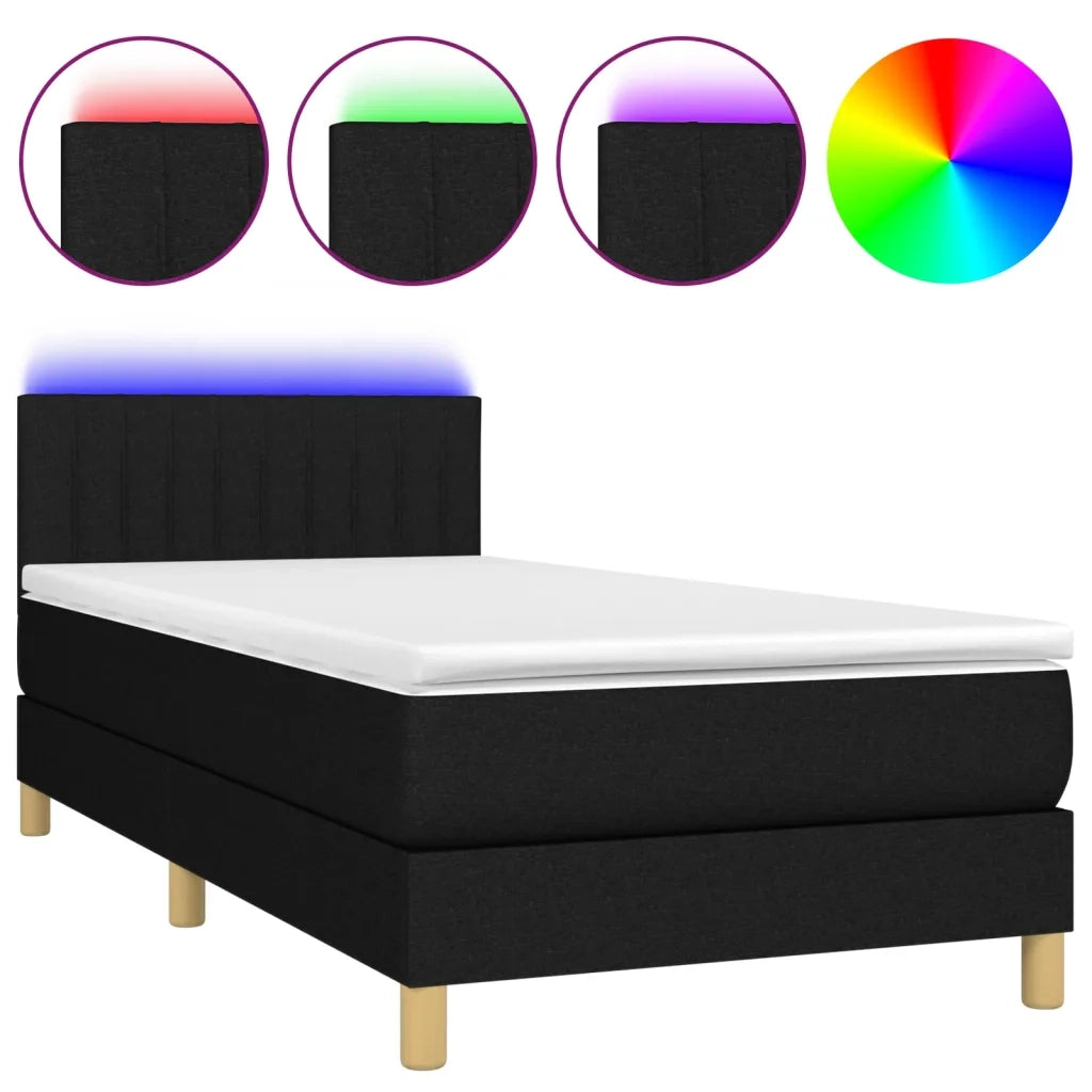 Letto a Molle con Materasso e LED Nero 90x200 cm in Tessuto 3133847
