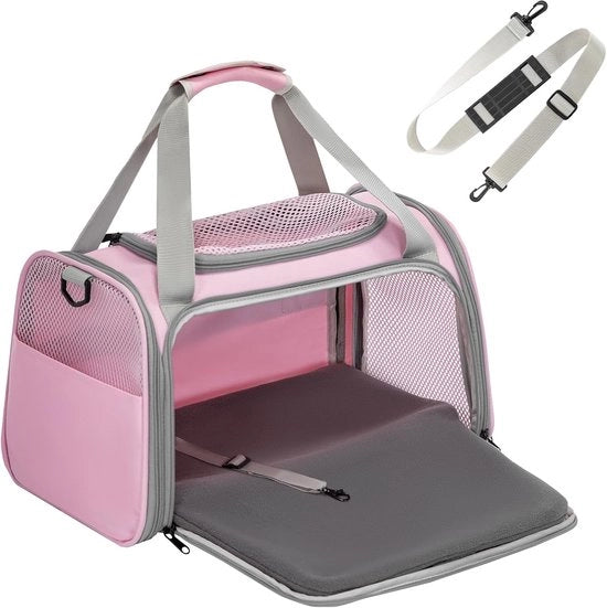 Porta gatto con panno di velluto ripiegabile - sicuro e comodo - 1 pezzo - rosa - 44 x 26,5 x 27 cm