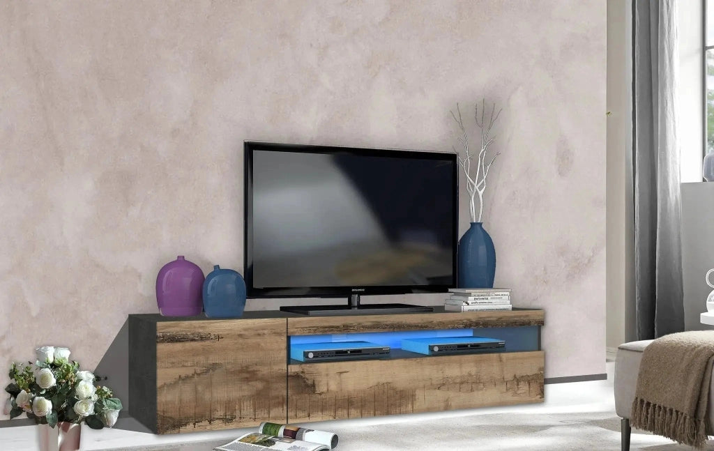 Porta TV con 1 anta + anta ribalta per DAIQUIRI ardesia e acero pereira