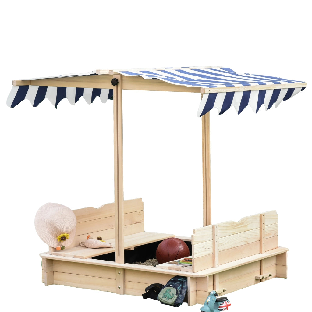 Sabbiera per bambini con tettoia regolabile e panchine - Xylo - Legno naturale 106x106x115 cm
