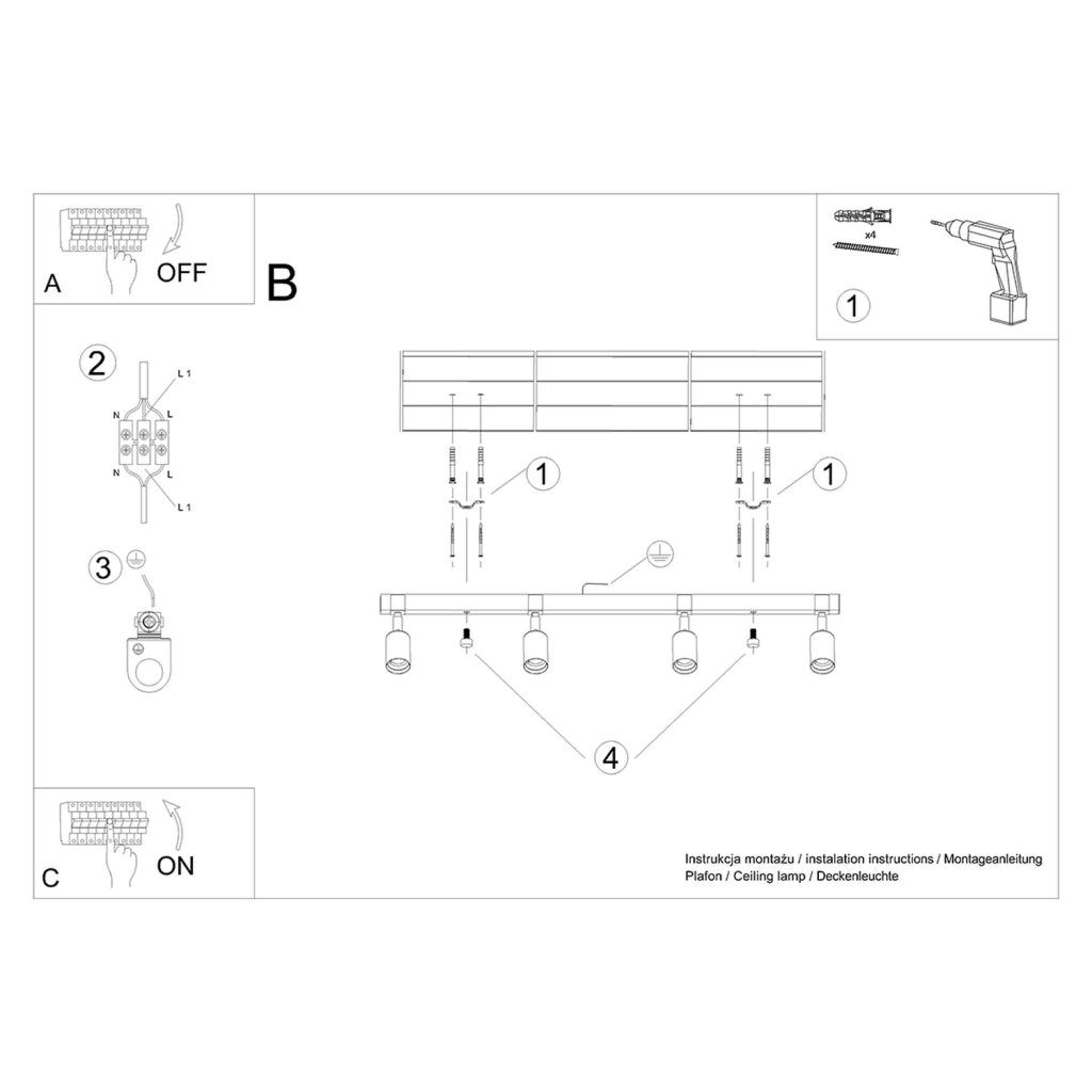 Spot soffitto industriale nero 4xE27 LIMERO Pure Lume