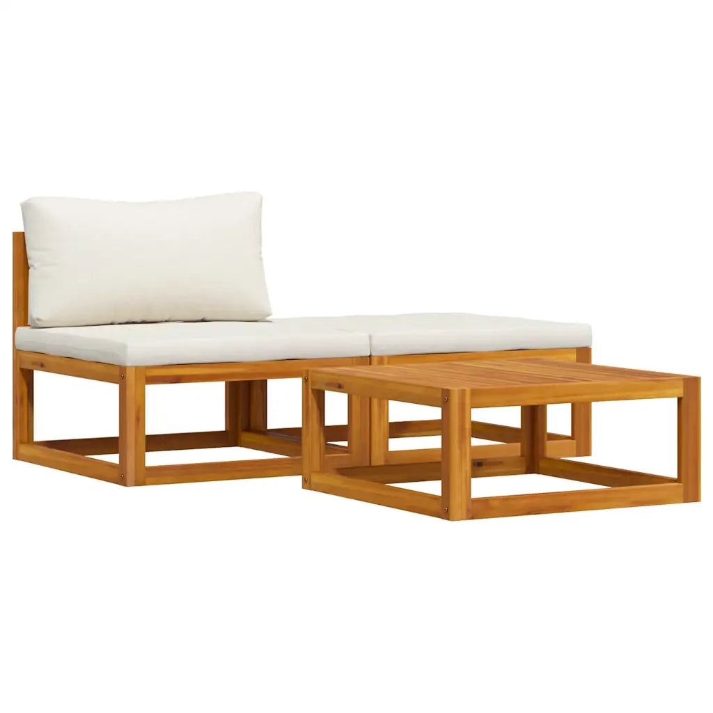 Set Divani da Giardino 3 pz con Cuscini Crema in Legno Acacia