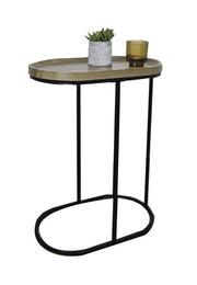 TAVOLINO CON STRUTTURA IN METALLO NERO E TOP IN MDF EFFETTO LEGNO SCURO MISURE: 46X30X60CM