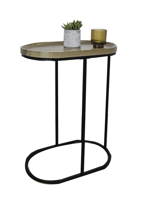 TAVOLINO CON STRUTTURA IN METALLO NERO E TOP IN MDF EFFETTO LEGNO SCURO MISURE: 46X30X60CM