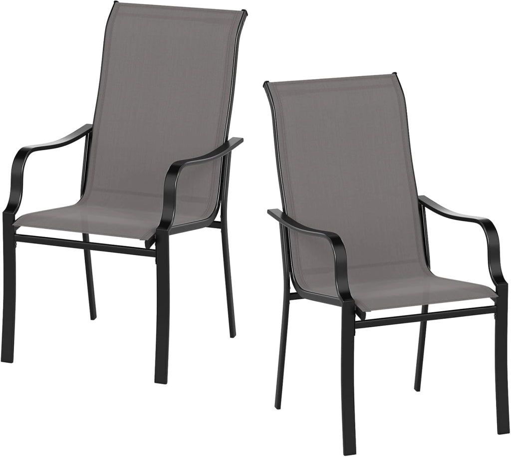Set di 2 Sedie da Giardino, Sedie da Esterno in Tessuto con Telaio in Metallo, Poltrona da Balcone Ergonomica con Braccioli Curvi e Schienale Alto, per Sala da Pranzo, Carico 150 kg, Grigio