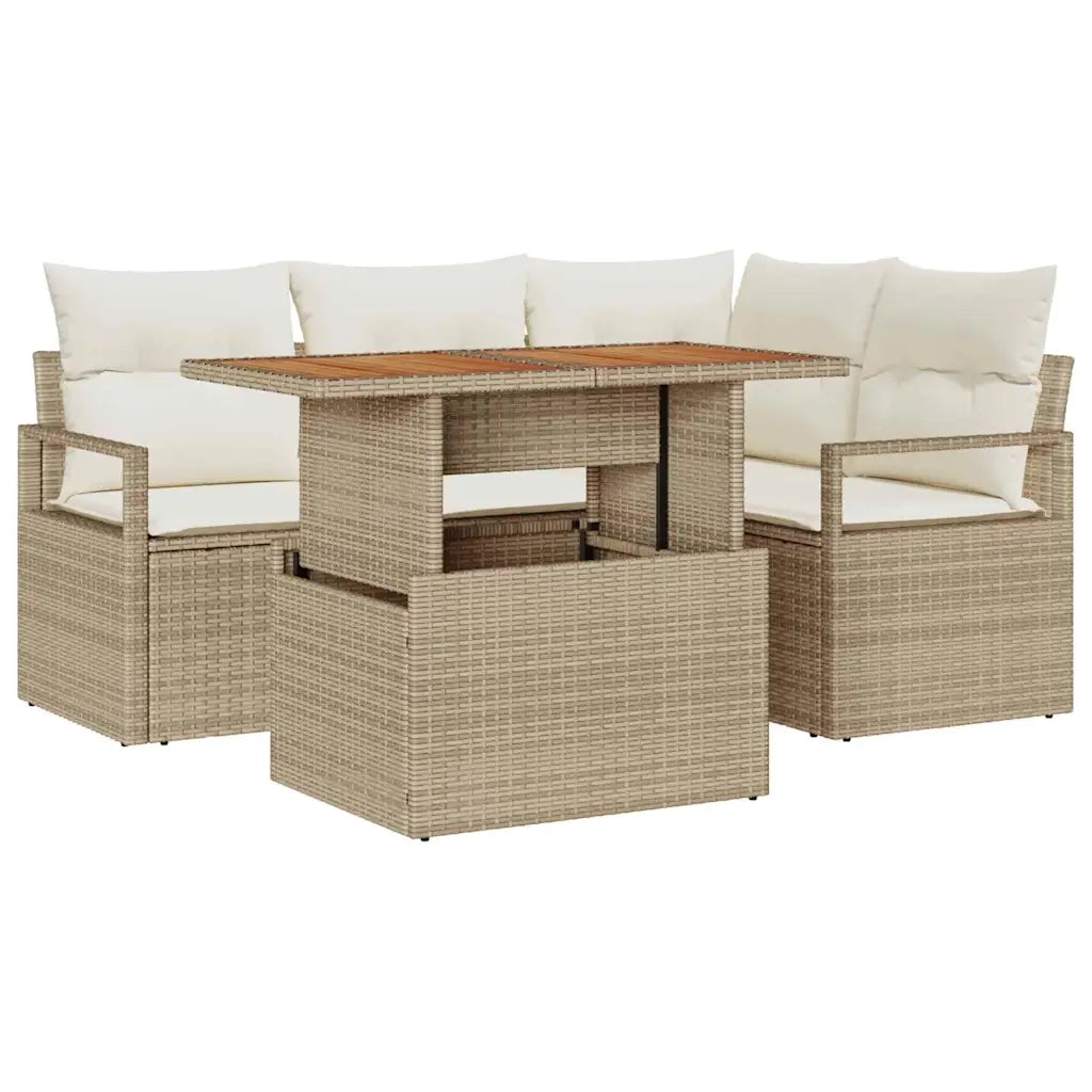 Set da Pranzo per Giardino con cuscino 5 pcs Beige e Crema