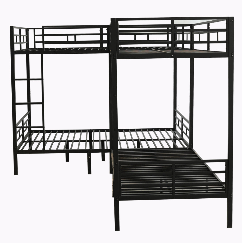 Letto a castello ULEVR 90x200 e 140x200 cm in ferro nero con rete a doghe e scala a 3 gradini