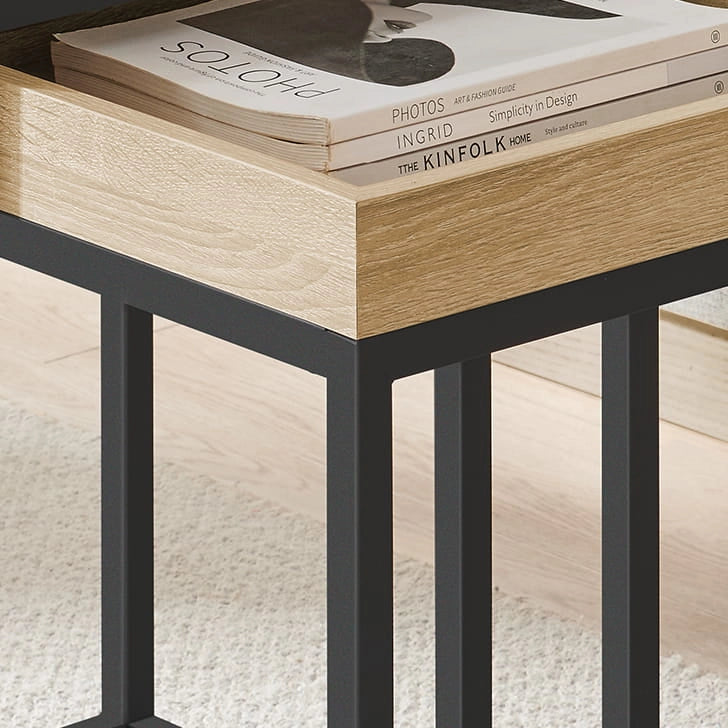 Tavolini da caffè Valora Set di 2 - Rovere Sonoma con struttura in acciaio nero