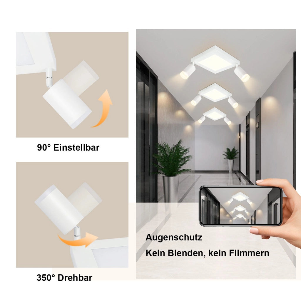 ZMH Faretto da soffitto quadrati bianchi 1 luce GU10 20W 3000K orientabili 350° per cameretta