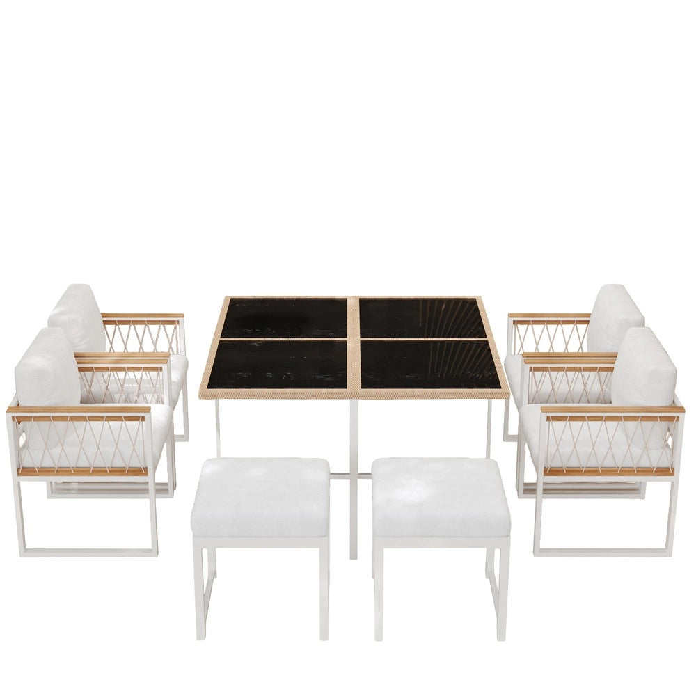 Set da giardino 7 pezzi - Zephmum- Tavolo in vetro temperato, ringhiera WPC, per 6 persone
