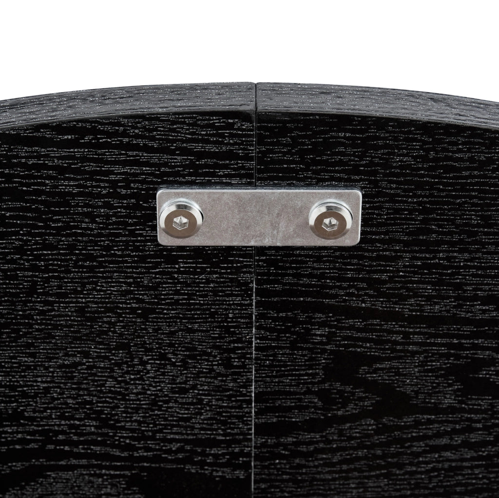 Tavolo da pranzo rotondo con vani portaoggetti; ?100 x 76 cm; MDF nero ed effetto noce