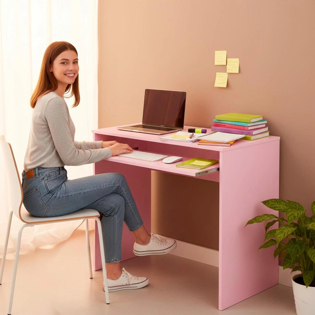 Scrivania Per Cameretta Postazione Desk PC Studio Ufficio Design Moderno Con Piano Scorrevole Piedini ABS Ideale Per Studio Compiti E Lavoro Quotidiano 90 x 54 x 79 Cm Rosa