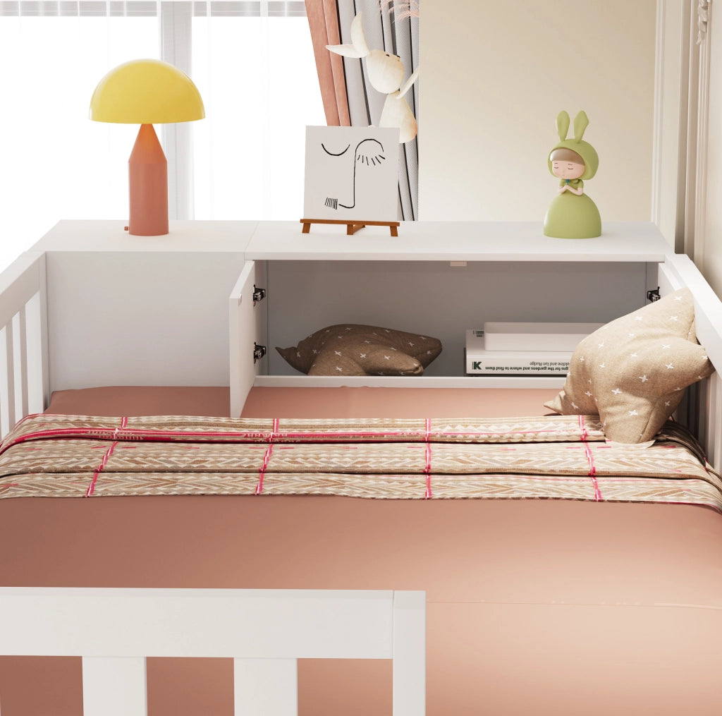 Letto a soppalco 90x200 cm con armadio, scaffali e scala contenitore