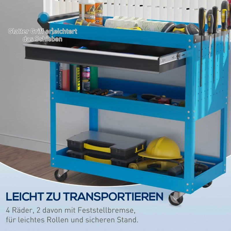 CASSETTA PORTA ATTREZZI Trolley a 3 livelli 82 x 35 x 76 cm Blu Metallo