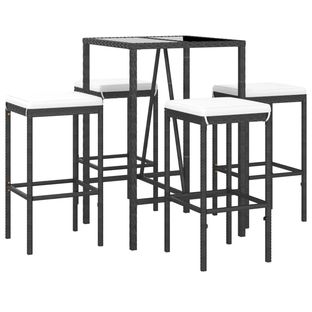 Set Bar da Giardino 5 pz con Cuscini in Polyrattan Nero 3187632