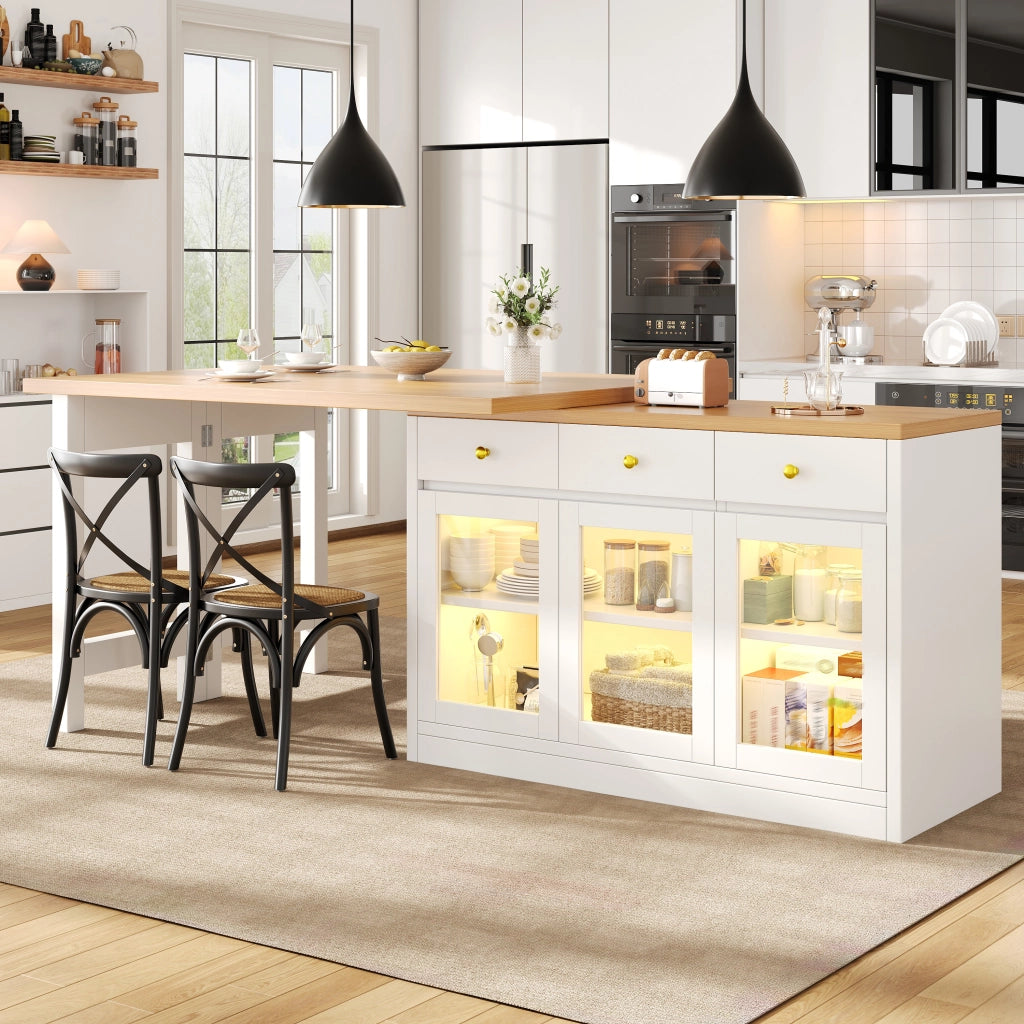 Tavolo da Cucina Allungabile con LED e Cassetti ¨C MINIMAL ¨C Bianco/Nero, 120-200 cm