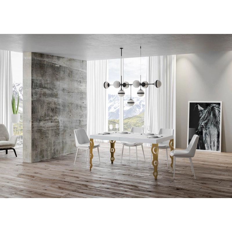 Tavolo allungabile 90x160/264 cm Karamay telaio Oro - Bianco Frassino