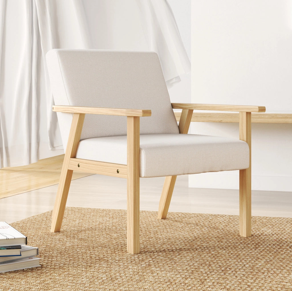 Poltrona scandinava in lino color crema