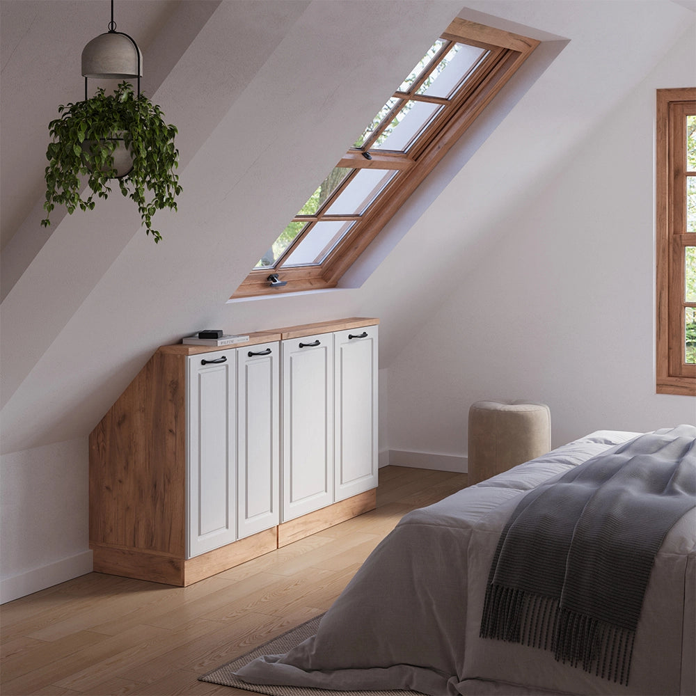 Set di mobili sottotetto Rion Bianco rustico/Rovere dorato Set di 2 Vicco