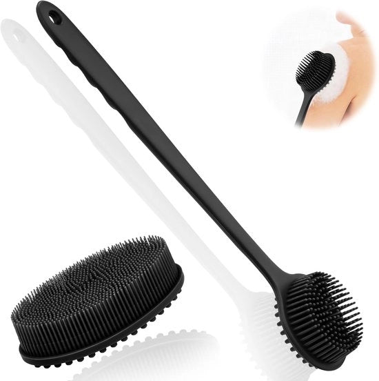Due pezzi di scrubber per corpo in silicone, spazzola per corpo nera, spazzola per doccia, spazzola per schiena, spazzola per schiena per doccia, spazzola per corpo in silicone, spugna, spazzola per doccia per corpo