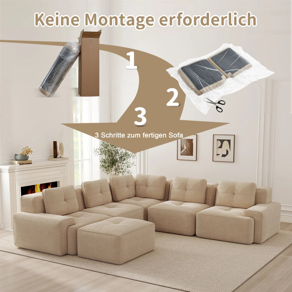 Divano angolare modulare senza struttura rigida; 295x295x69 cm; corduroy beige