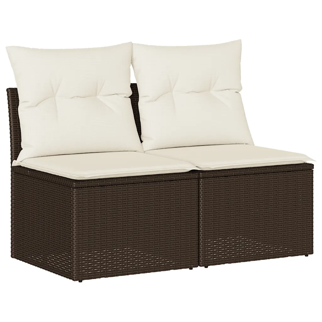 Set Divano Giardino 4 pz | Set Salotto da Giardino con Cuscini Marrone Polyrattan Acacia