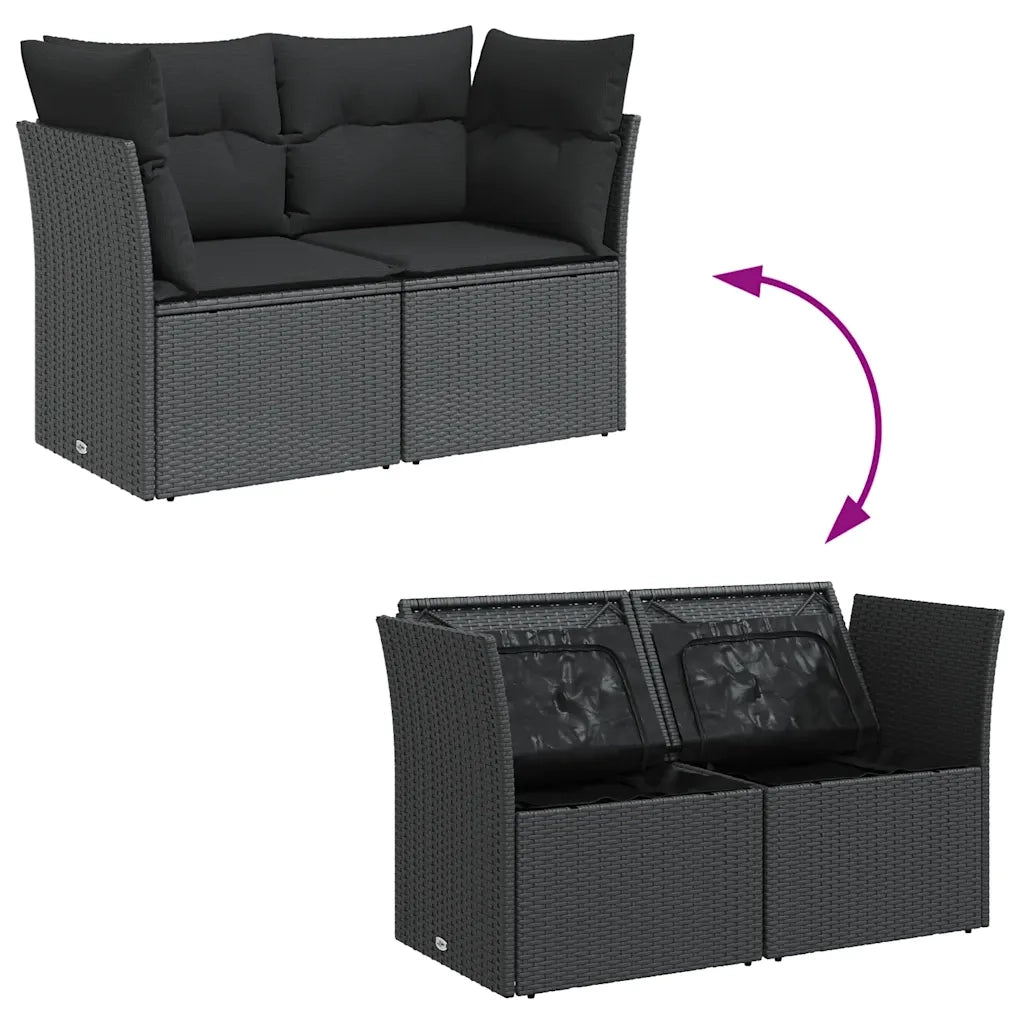 Divano da Giardino con Cuscini 2 Posti-Sofa da giardino nero in polyrattan 137294