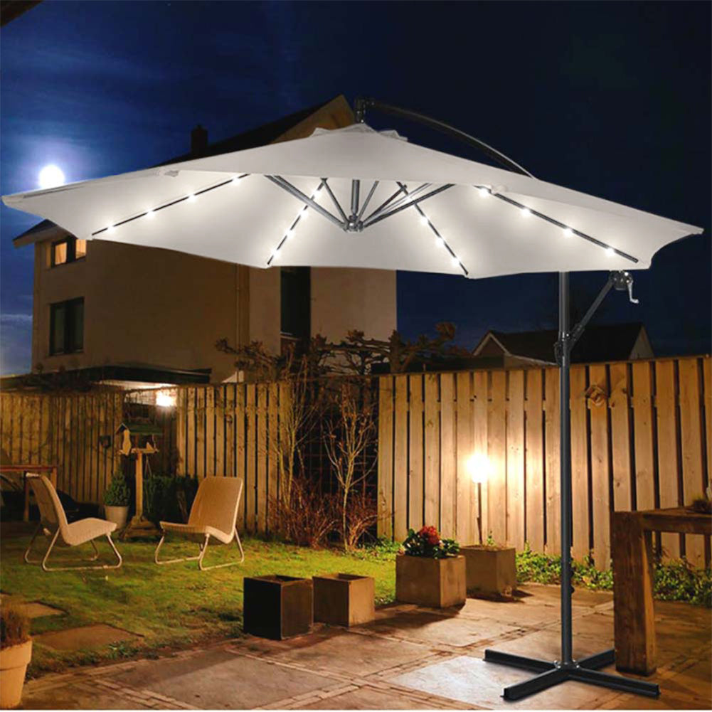 Ombrellone Giardino 3mt con Luce LED Solare Palo Decentrato con Carrucola Beige