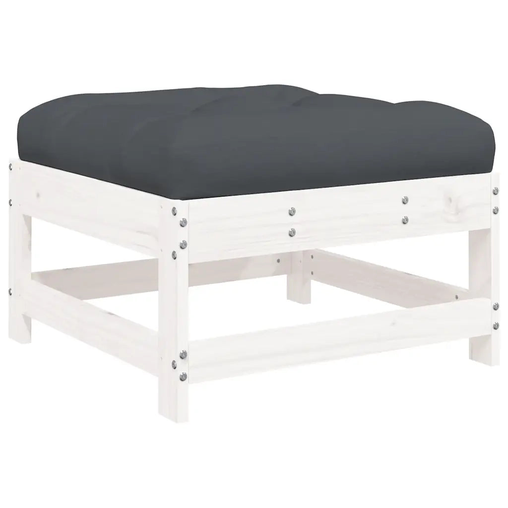 Sedia da giardino-Poggiapiedi Giardino con Cuscini 2pz Legno Massello Pino Bianco 373686
