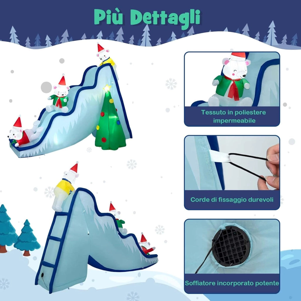 COSTWAY Decorazione Gonfiabile di Natale 200 cm, con Luci LED, Soffiatore e Picchetti di Terra, Facile da Installare, Gonfiabile dell’Orso Polare per Prato, Casa, Festa