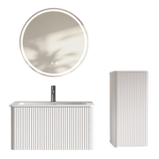 Mobile bagno con lavabo; specchio LED e colonna laterale; mobile sospeso con vano contenitore per bagno; bianco