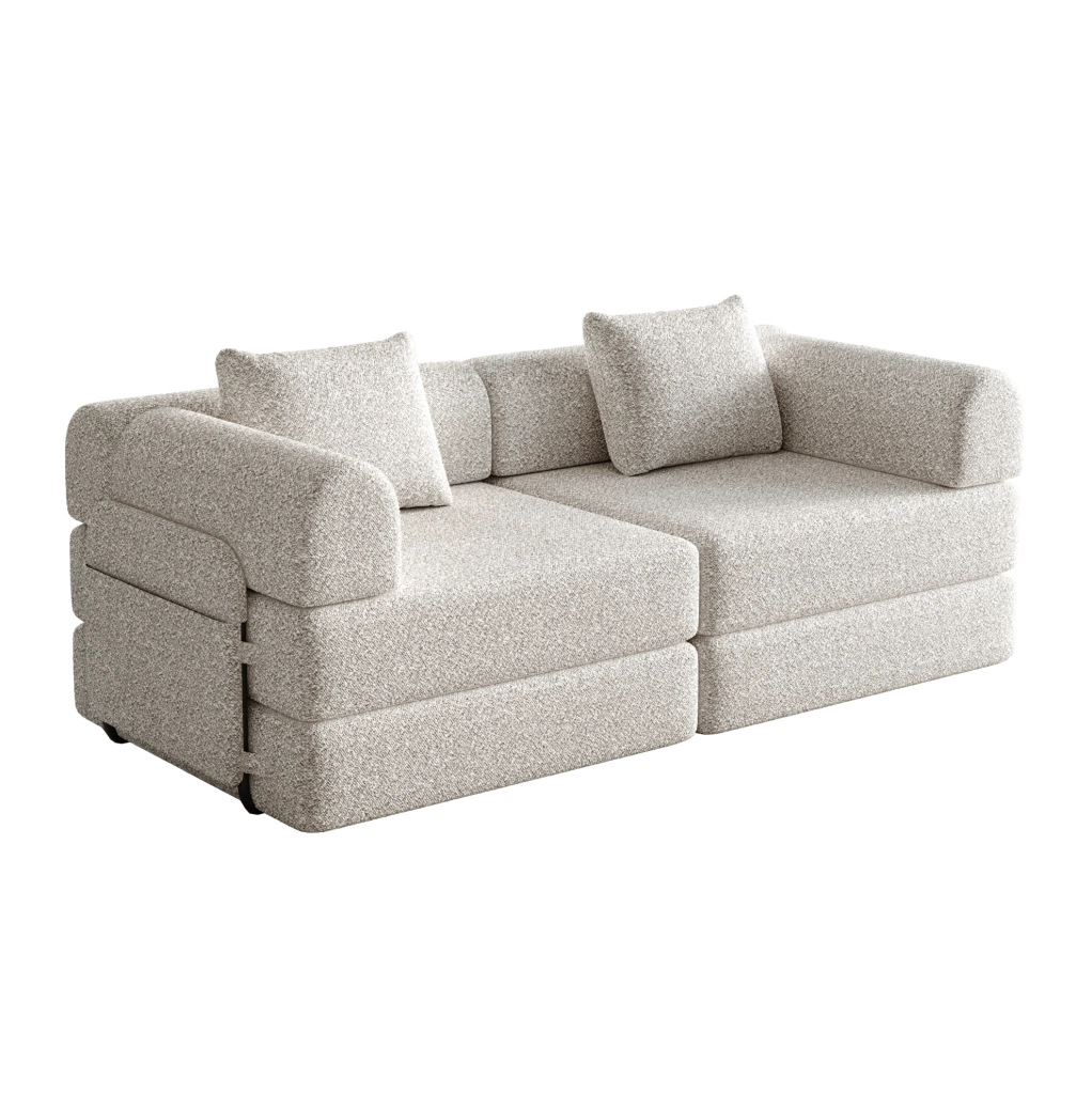 Divano letto singolo Chenille 2-in-1 con cassetto bracciolo e struttura in metallo