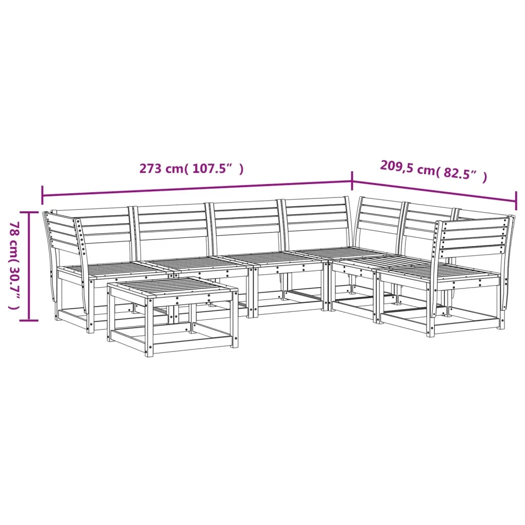 Set Salotto da Giardino 7 pz Marrone Cera Legno Massello Pino