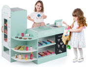 Negozio Alimentare per Bambini, Set di Giocattoli Supermercato in Legno con Cassa, Macchina POS, Distributore Automatico, Lavagna Scrivibile, per Bambini 3-8 Anni (Verde)