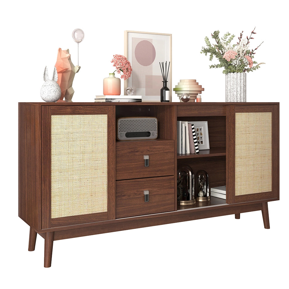Buffet - Xylo - 155??38??80 cm - 3 Porte Ratan?? Scorrevoli 2 Cassetti
