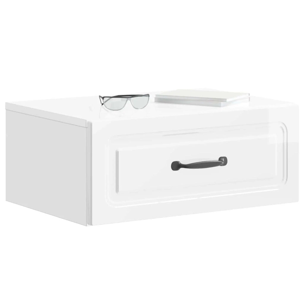 Mobiletto da notte a muro Bianco Lucido 49 x 34,5 x 20 cm 899303