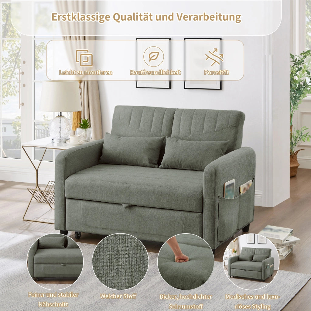 DIVANO LETTO 2 posti estraibile 166x95 cm Tessuto cotone-lino Verde Army