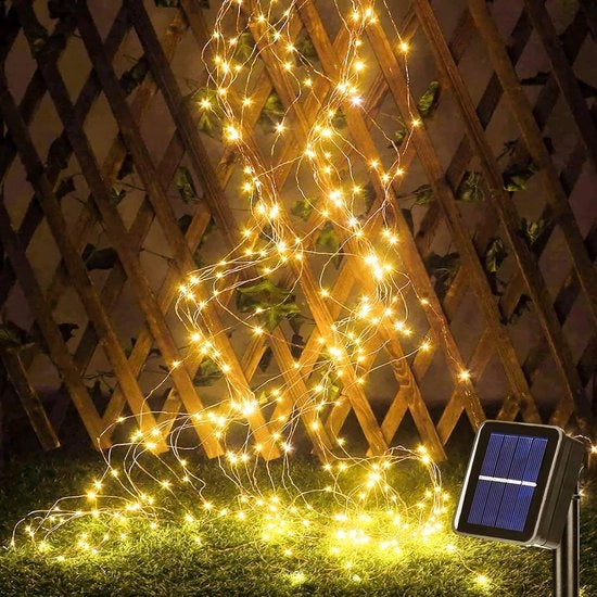 Cavo di illuminazione solare per esterno, 1 m, 100 led, lampada a sospensione, 8 modalità, fascio di luce acqua resistente per irrigazione a getto, terrazza, balcone, decorazione giardino