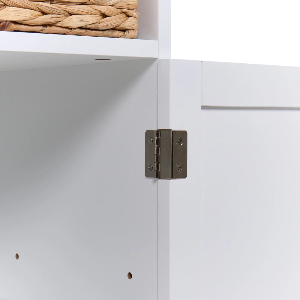Mobile da bagno in MDF bianco con ripiani e cestino, stile tradizionale