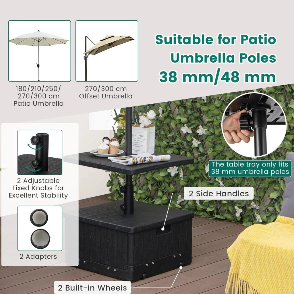 Piedino per ombrellone da riempire con 45 litri di acqua / 67 kg di sabbia base ombrellone con ruote e piano di posizionamento, supporto per ombrellone da 38/48 mm, 53 x 53 x 45 cm